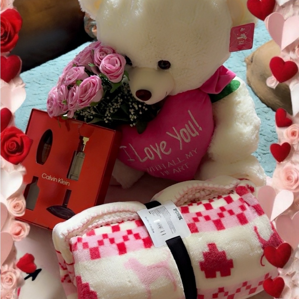 PINK Victoria's Secret Cozy Pink and White Blanket